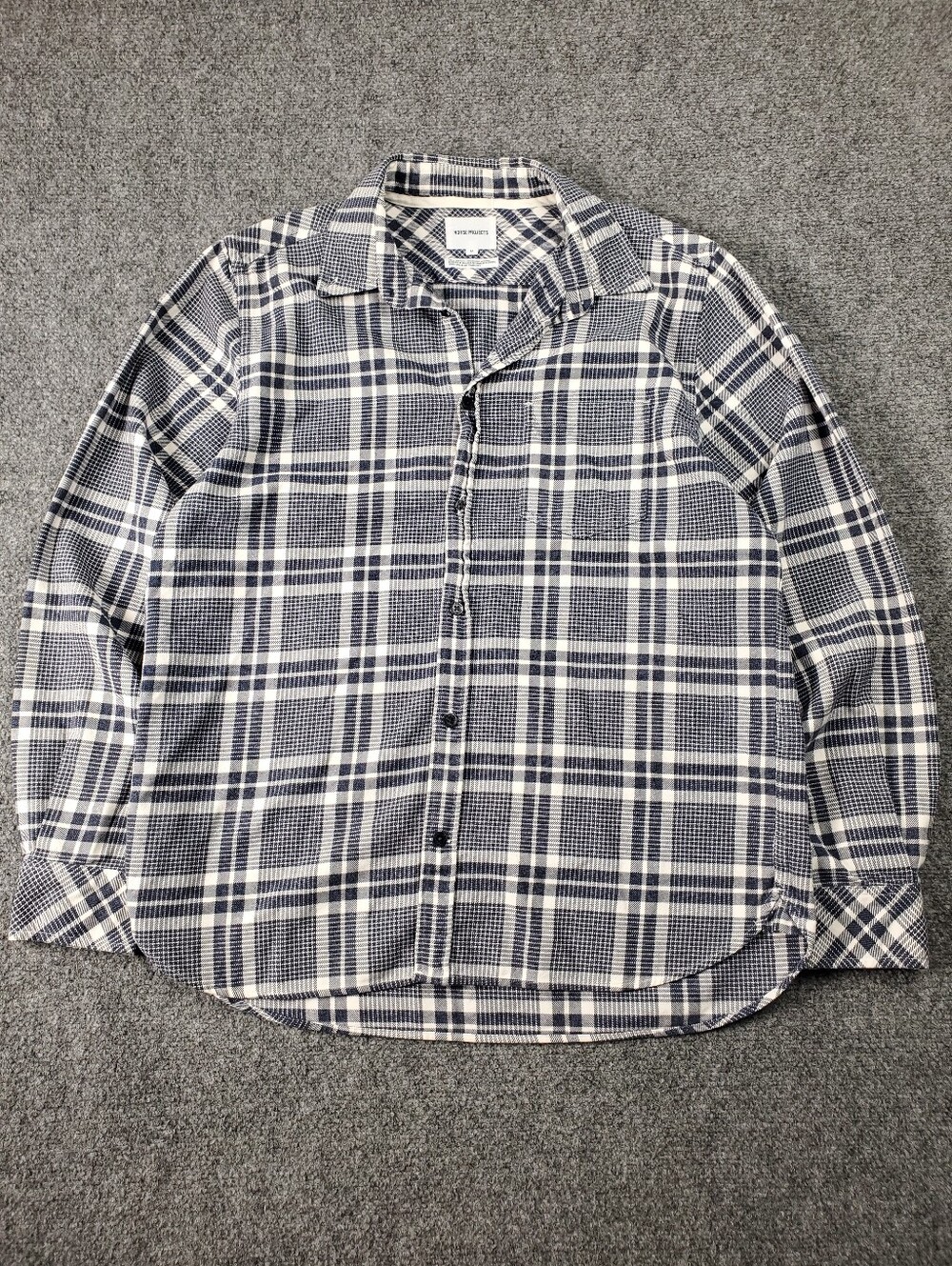 Norse Projects Hans Check Flannel Shirt Mens Medium Button Down Blue White